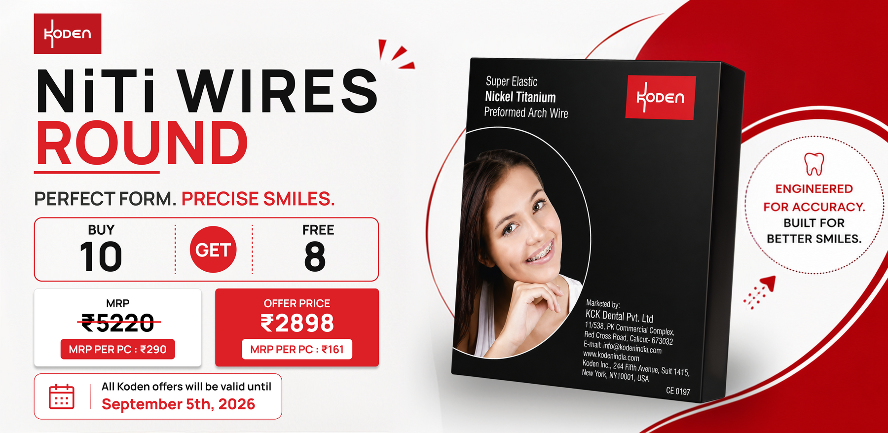 Koden Preformed Niti Archwire Round (BUY 10 GET 8 FREE)
