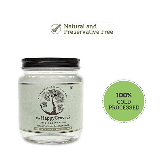 The HappyGrove Co. Cold Processed Virgin Coconut Oil 500ml Glass Jar